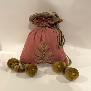 Elegant Soft Pink Velvet Potli with Exquisite Hand Embroidery & Attractive Embellishments