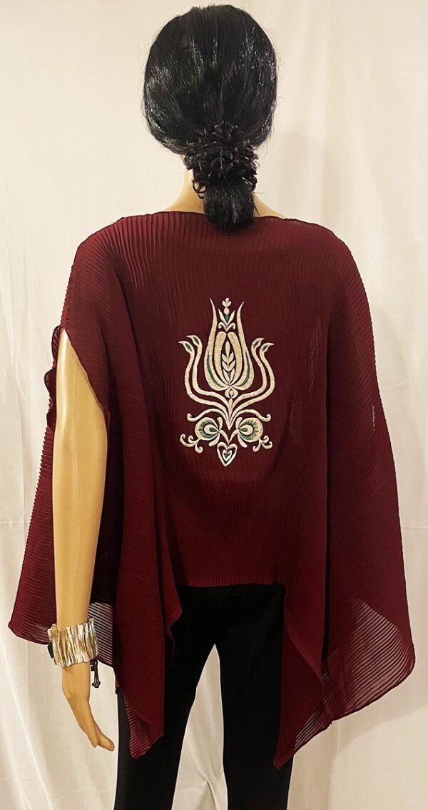Deep Wine Crinkle Top with a flowing drop at the sides - Image 2