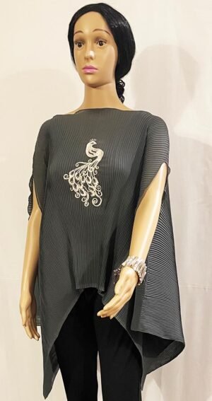 Deep Gray Crinkle Top with a flowing drop at the sides