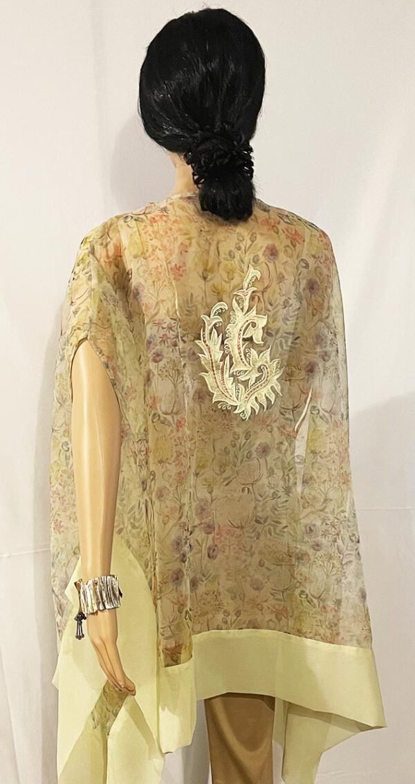 Long Lemon Printed Organza Top with an uneven fall at the sides - Image 2