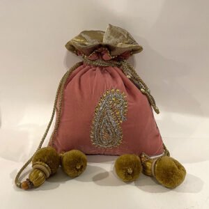 Elegant Soft Pink Velvet Potli with Exquisite Hand Embroidery & Attractive Embellishments