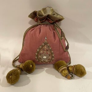Elegant Soft Pink Velvet Potli with Exquisite Hand Embroidery & Attractive Embellishments