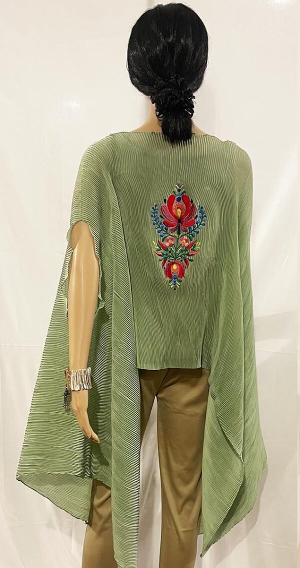 Warm Mint Green Crinkle Top with a flowing drop at the sides - Image 2