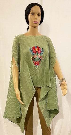 Warm Mint Green Crinkle Top with a flowing drop at the sides
