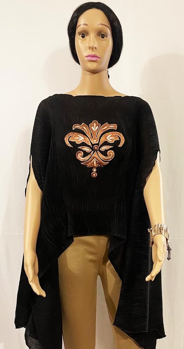 Black Crinkle Top with a flowing drop at the sides