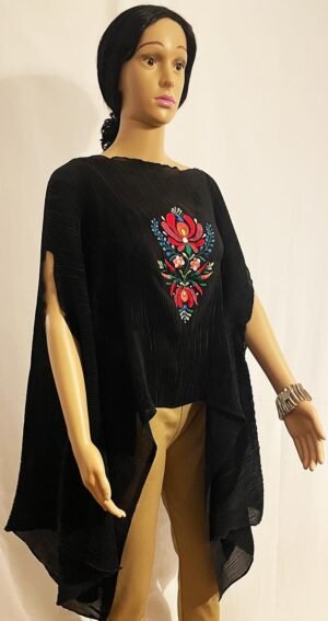 Black Crinkle Top with a flowing drop at the sides